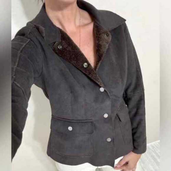 Cabi suede feel chocolate brown fur lined jacket sz large - Picture 3 of 9